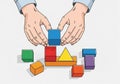 The background is plain, emphasizing the focus on the hands and blocks Royalty Free Stock Photo