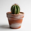 The background is plain white emphasizing the cactus and pot Royalty Free Stock Photo
