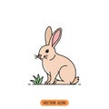 The background is plain white, emphasizing the rabbit and the grass Royalty Free Stock Photo