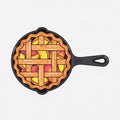 The background is plain white emphasizing the skillet and pie Royalty Free Stock Photo