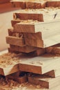 Background with planks of wood shavings. wood construction material for background and texture. Wood processing. Joinery work. woo Royalty Free Stock Photo