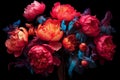 flower neon bloom flora nature blossom design bright peony colours. Generative AI.