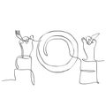 background with plate and hands holding fork and knife. Continuous line drawing Royalty Free Stock Photo