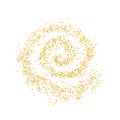 Background plume golden texture spiral crumbs. Gold dust scattering on a white background. Sand particles grain or sand assembled