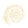 Background plume golden texture spiral crumbs. Gold dust scattering on a white background. Sand particles grain or sand assembled Royalty Free Stock Photo