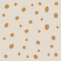 Background for a postcard with gold dots. Fashion textile pattern with golden polka dots. Hand-drawn dots light background. Yellow