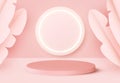 Background presentation mock up with Realistic 3d render podium. Round stage pedestal or platform display. Pink and rose