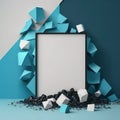 Background for product presentation, white shards and black diamonds, blue sand and blue cubes AI generation Royalty Free Stock Photo