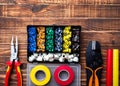 Background of professional electrician tools Royalty Free Stock Photo