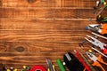 Background of professional electrician tools with space for text Royalty Free Stock Photo