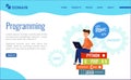 Background for the programming landing page. programmer sits on a stack