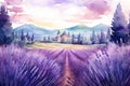 Background purple lavender nature field watercolor provence landscape beauty summer flower colorful blue violet Royalty Free Stock Photo