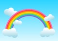 Background with rainbow over blue sky and with clouds. Illustration. Royalty Free Stock Photo