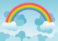 Background with rainbow over blue sky and with clouds. Illustration. Royalty Free Stock Photo