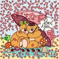 Background raining hearts couple teddy bears with umbrella