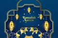 Background Ramadan Kareem Islamic blue color with beautiful ornament Royalty Free Stock Photo