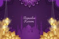 Background Ramadan Kareem Islamic purple and gold luxury with mandala and mosque