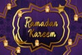 Background Ramadan Kareem stylish Islamic purple and gold color with lamp