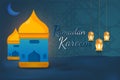 Background Ramadan night Islamic stylish with mosque blue and gold