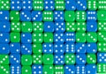 Background of 70 random ordered blue and green dices Royalty Free Stock Photo