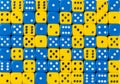 Background of 70 random ordered blue and yellow dices Royalty Free Stock Photo
