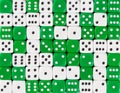 Background of 70 random ordered white and green dices Royalty Free Stock Photo