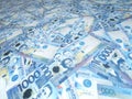 A background of randomly scattered 1000 Philippine peso bills. Philippine currency. Paper money or banknotes of the Philippines Royalty Free Stock Photo