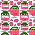 Background raspberry jam, jars, jam, seaming . Used in textile illustration, kitchen illustration, gift wrapping