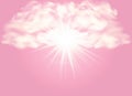 Background with rays and clouds. Pink background