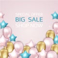 Background with realistic floating balloons. Sale banner, poster or flyer template