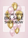 Background with realistic floating balloons. Sale banner, poster or flyer template