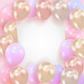 Background from realistic glossy balls with a blank sheet of paper. Template for celebration of happy birthday, Valentines Day