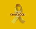 Background with realistic gold ribbon. World symbol of childhood cancer, vector illustration with metal letters. Template for the Royalty Free Stock Photo