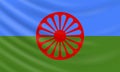 Background with realistic Romani flag on white background.