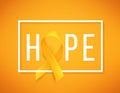 Background with realistic yellow ribbon. World childhood cancer awareness symbol, vector illustration. Royalty Free Stock Photo