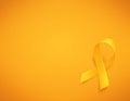 Background with realistic yellow ribbon. World childhood cancer awareness symbol, vector illustration.