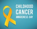 Background with realistic yellow ribbon. World childhood cancer awareness symbol, vector illustration. Royalty Free Stock Photo