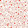Background with red confetti hearts for valentine time. Seamless pattern. Vector