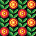 Background red flowers and green leaves concept design. Abstract artistic floral seamless pattern. Decorative ornament. Vector Royalty Free Stock Photo