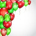 Background with red and green balloons and serpentines