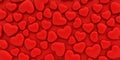 Background red hearts lie on a red background.
