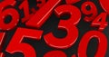 Background of red numbers. from zero to nine. Abstract Numbers.