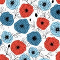 Background of red poppy flowers following the colors of the united states of america flag Royalty Free Stock Photo