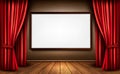 Background with red velvet curtain and a wooden fl Royalty Free Stock Photo