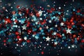 Background of red, white, and blue sparkling glitter scattered with shiny stars confetti. 4th of July celebration background. Royalty Free Stock Photo