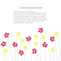 Background with red and yellow flowers billow on white, Lorem ipsum