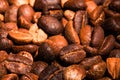 Background of reddish grains of coffee macro