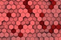 Background of redish hexagons with relief and shadows,