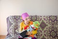 The girl reads the Bible with a toy. religious education of children. read a book at home Royalty Free Stock Photo