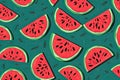 Background of ripe bright watermelon slices. Generative AI